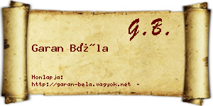 Garan Béla névjegykártya